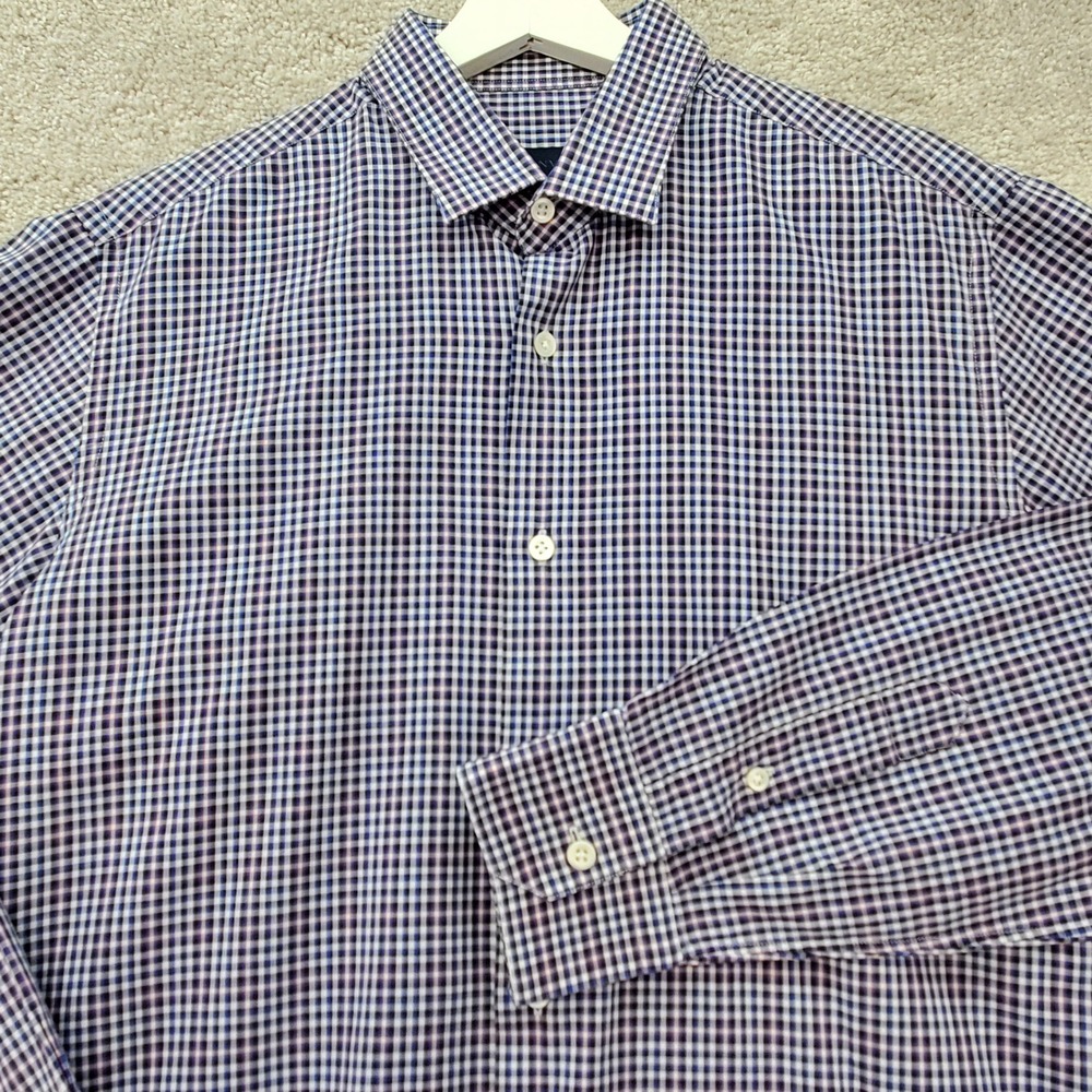 Lanvin Dress Shirt Mens 16.5 42 Multicolor Check Oxford Classic Fit Button Up